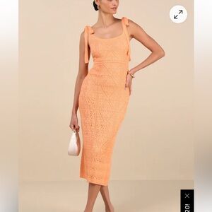 Lulus Adorable Darling Orange Crochet Tie-strap Midi Dress beach size XL
